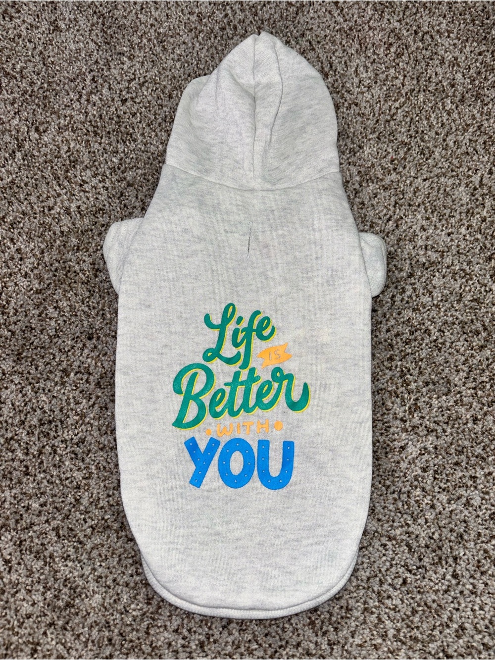 Grey Dog Hoodie with "Life Is Better With You" Print
